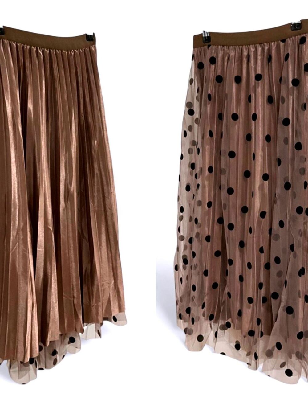NWT Euro Polka Dot Mesh Reversible Pleated A-Line Midi Skirt Satin Two-Way Wear - Picture 7 of 10
